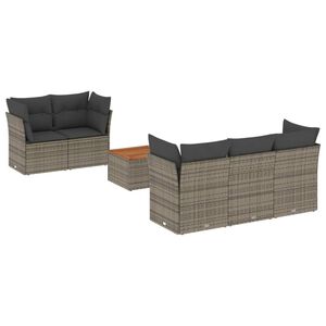 vidaXL 6 Piece Garden Sofa Set with Cushions Grey Poly Rattan