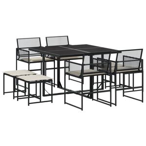 vidaXL 9 Piece Garden Dining Set with Cushions Black Poly Rattan