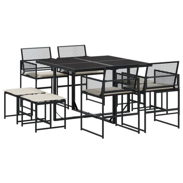 vidaXL 9 Piece Garden Dining Set with Cushions Black Poly Rattan