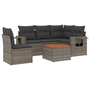 vidaXL 6 Piece Garden Sofa Set with Cushions Grey Poly Rattan