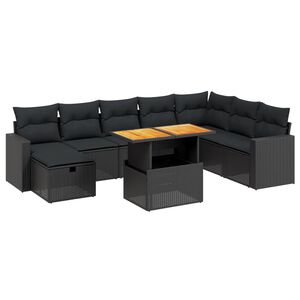vidaXL 9 Piece Garden Sofa Set with Cushions Black Poly Rattan