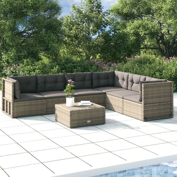 vidaXL 6 Piece Garden Lounge Set with Cushions Grey Poly Rattan