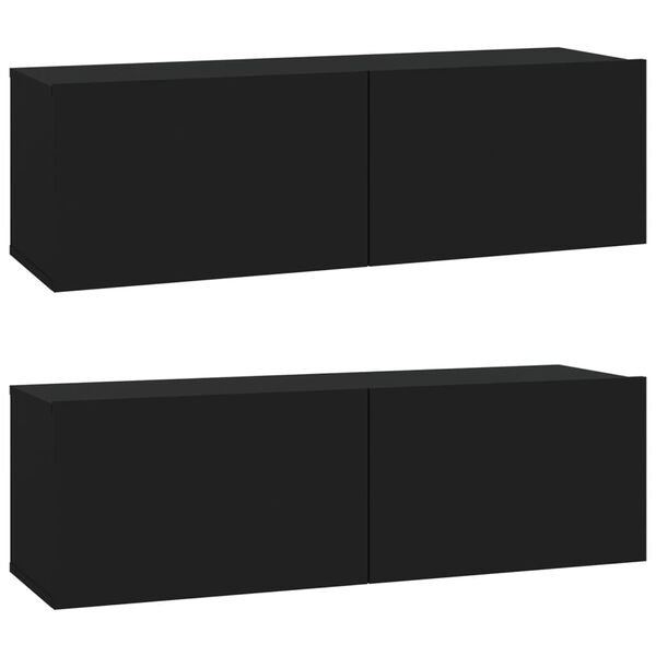 vidaXL Wall TV Cabinets 2 pcs Black 100x30x30 cm Engineered Wood