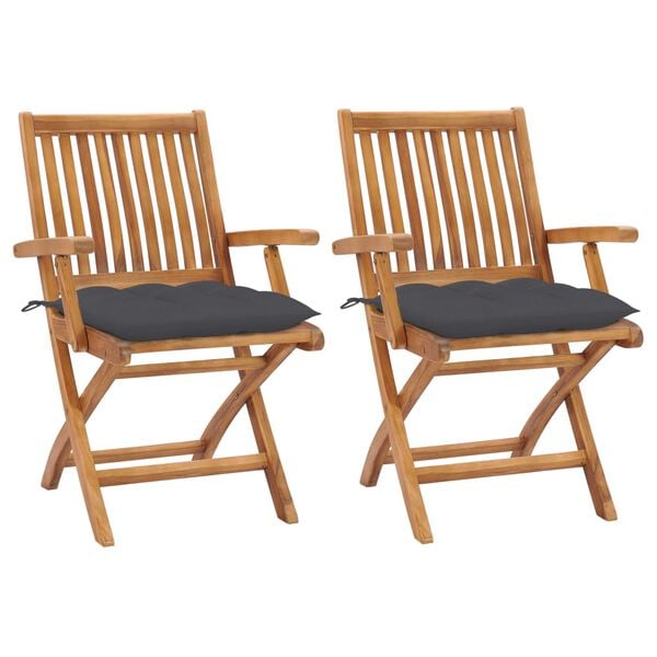 vidaXL Garden Chairs 2 pcs with Anthracite Cushions Solid Teak Wood