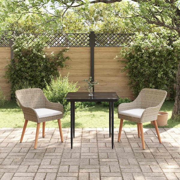 vidaXL Garden Dining Set with Cushion 3 pcs Beige Poly Rattan