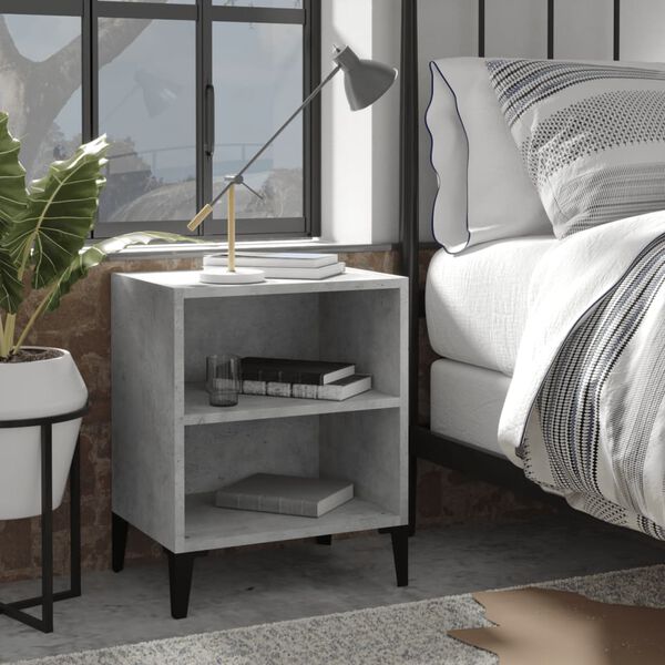 vidaXL Bed Cabinet with Metal Legs Concrete Grey 40x30x50 cm