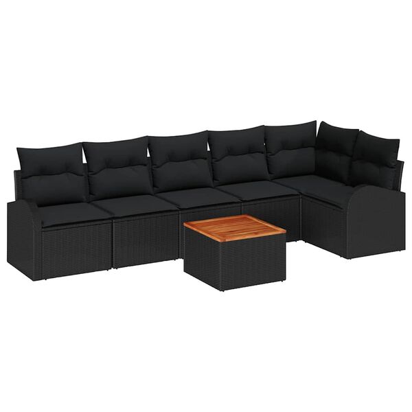 vidaXL Garden Sofa Set with Cushion 7 pcs Black Poly Rattan