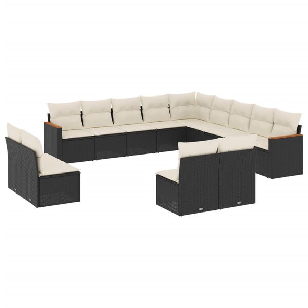 vidaXL 13 Piece Garden Sofa Set with Cushions Black Poly Rattan