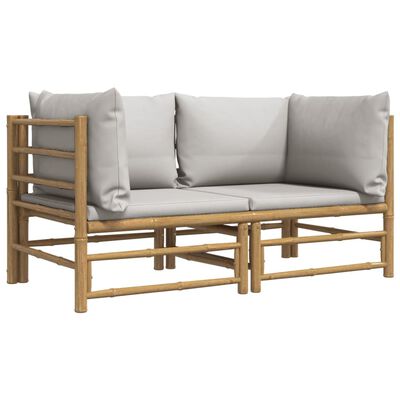 vidaXL Garden Corner Sofas with Light Grey Cushions 2 pcs Bamboo
