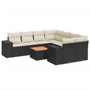 vidaXL 9 Piece Garden Sofa Set with Cushions Black Poly Rattan