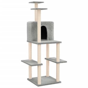 vidaXL Cat Tree with Sisal Scratching Posts Light Grey 144.5 cm