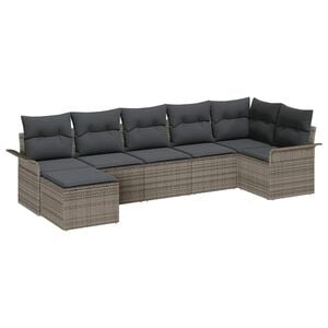 vidaXL Garden Sofa Set with Cushion 7 pcs Grey Poly rattan