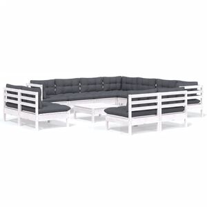 vidaXL 12 Piece Garden Lounge Set with Cushions White Solid Pinewood