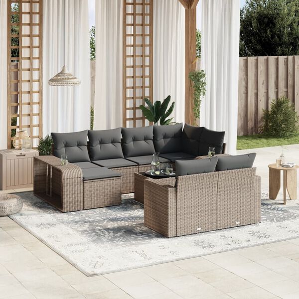 vidaXL 11 Piece Garden Sofa Set with Cushions Grey Poly Rattan
