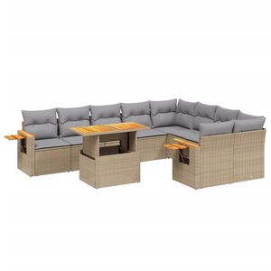 vidaXL 10 Piece Garden Sofa Set with Cushions Beige Poly Rattan