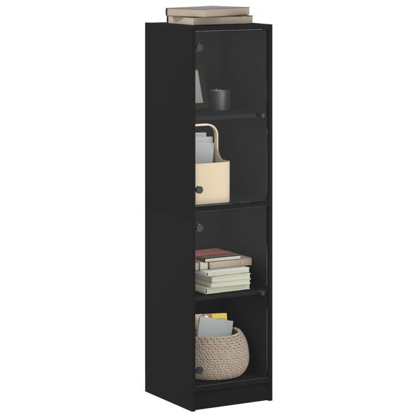 vidaXL Highboard with Glass Doors Black 35x37x142 cm