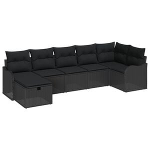 vidaXL Sofa Set with Cushion with Storage 7 pcs Black Poly Rattan