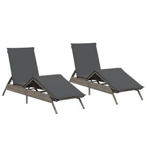 vidaXL Sun Loungers with Cushions 2 pcs Grey Poly Rattan