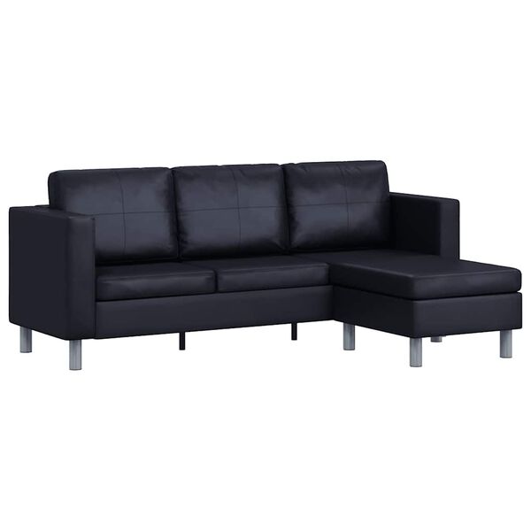 vidaXL Sectional Sofa 3-Seater Artificial Leather Black