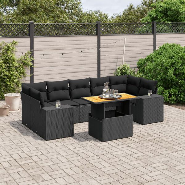 vidaXL 8 Piece Garden Sofa Set with Cushions Black Poly Rattan
