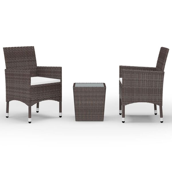 vidaXL 3 Piece Bistro Set Poly Rattan and Tempered Glass Brown