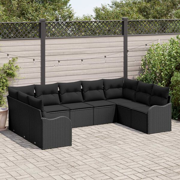 vidaXL Garden Sofa Set with Storage 9 pcs Black Poly Rattan