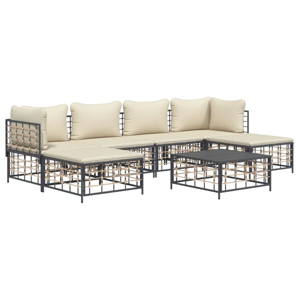 vidaXL 7 Piece Garden Lounge Set with Cushions Anthracite Poly Rattan