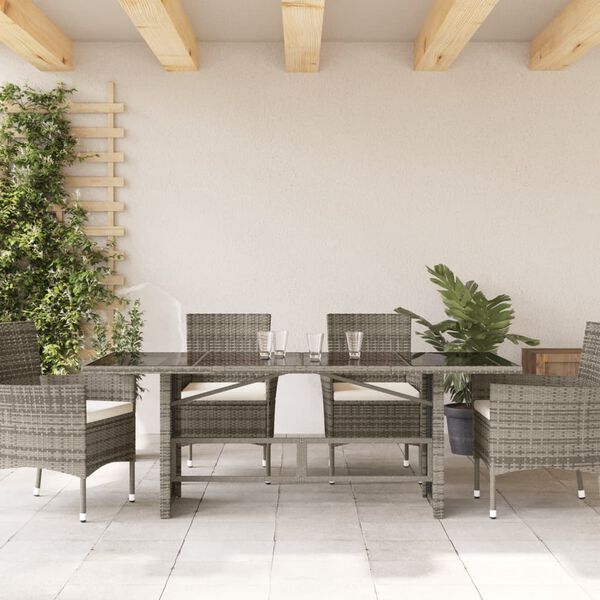vidaXL Garden Table with Glass Top Grey 190x80x75 cm Poly Rattan