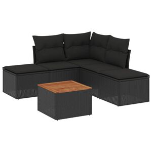 vidaXL 6 Piece Garden Sofa Set with Cushions Black Poly Rattan