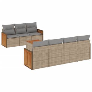 vidaXL 8 Piece Garden Sofa Set with Cushions Beige Poly Rattan