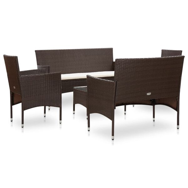 vidaXL 5 Piece Garden Lounge Set With Cushions Poly Rattan Brown