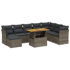 vidaXL 9 Piece Garden Sofa Set with Cushions Grey Poly Rattan