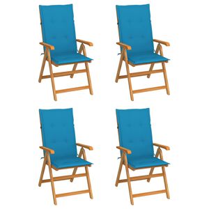 vidaXL Folding Chairs 4 pcs with Blue Cushions Solid Teak Wood