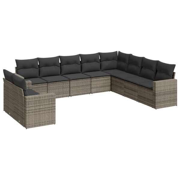 vidaXL 10 Piece Garden Sofa Set with Cushions Grey Poly Rattan
