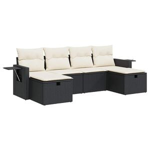 vidaXL 6 Piece Garden Sofa Set with Cushions Black Poly Rattan