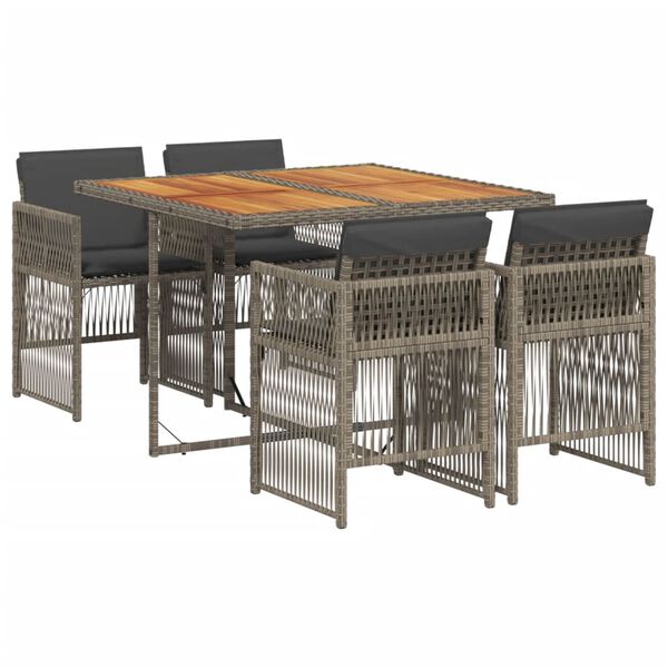 vidaXL 5 Piece Garden Dining Set with Cushions Grey Poly Rattan