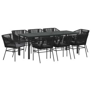 vidaXL Garden Dining Set 9 pcs Black Powder-Coated Steel