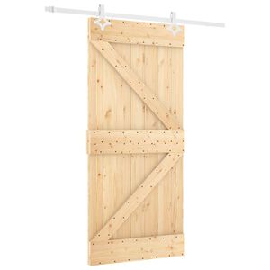 vidaXL Sliding Door Natural and White 90 x 210 cm Solid Pine Wood