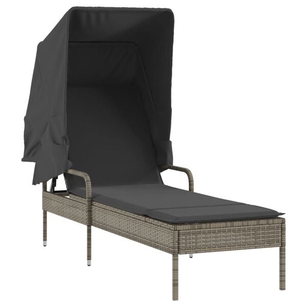 vidaXL Sun Loungers 2 pcs with Canopies and Table Grey Poly Rattan