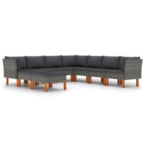 vidaXL 9 Piece Garden Lounge Set with Cushions Poly Rattan Grey