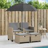 vidaXL Garden Sofa 2-Seater with Parasol and Stools Beige Poly Rattan