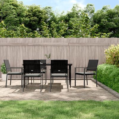 vidaXL 7 Piece Garden Dining Set with Cushions Poly Rattan and Steel