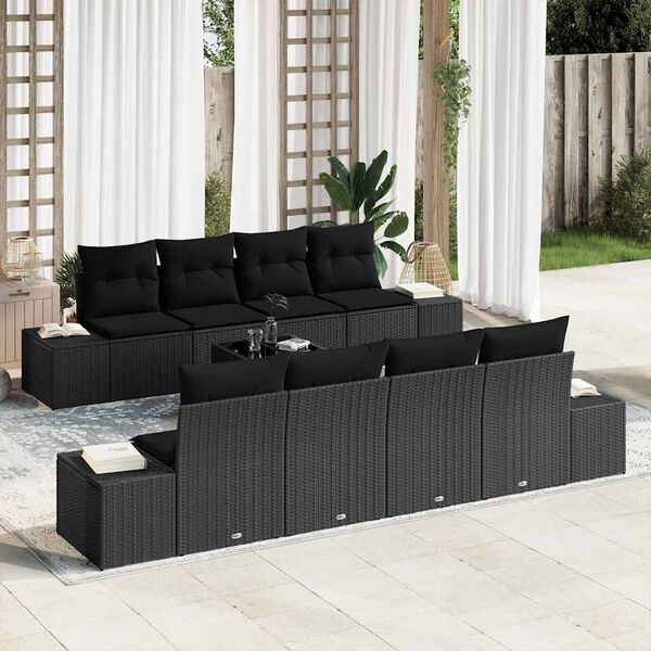 vidaXL Sofa Set with Cushion Manual 7 pcs Black Poly Rattan