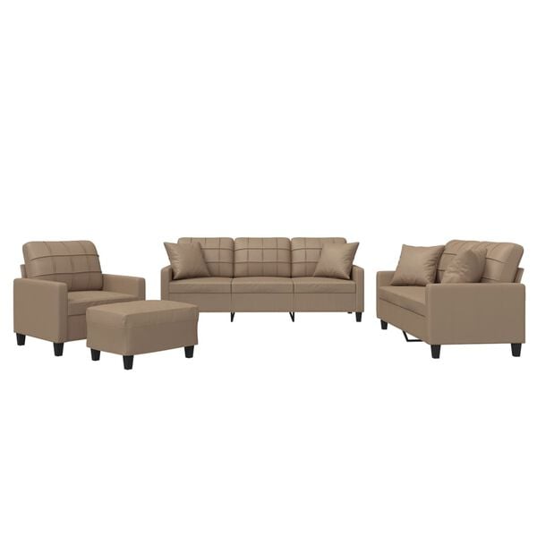 vidaXL 4 Piece Sofa Set with Pillows Cappuccino Faux Leather