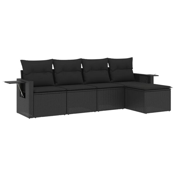 vidaXL 5 Piece Garden Sofa Set with Cushions Black Poly Rattan
