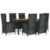 vidaXL 7 Piece Garden Dining Set with Cushions Black Poly Rattan