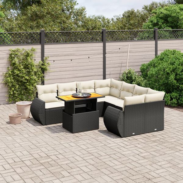 vidaXL 9 Piece Garden Sofa Set with Cushions Black Poly Rattan