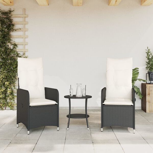 vidaXL Reclining Garden Chairs 2 pcs with Cushions Black Poly Rattan
