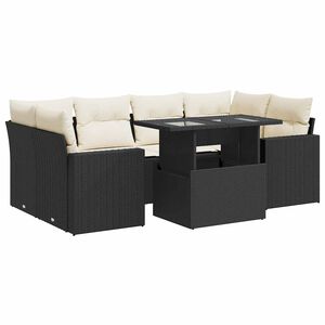 vidaXL 7 Piece Garden Sofa Set with Cushions Black Poly Rattan