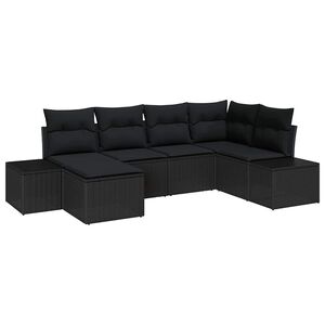 vidaXL Garden Sofa Set with Cushion 6 pcs Black Poly Rattan